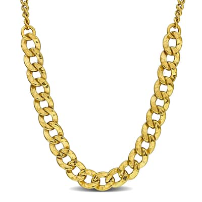 Miadora Hammered Curb Link Chain Necklace in Yellow Plated Sterling Silver