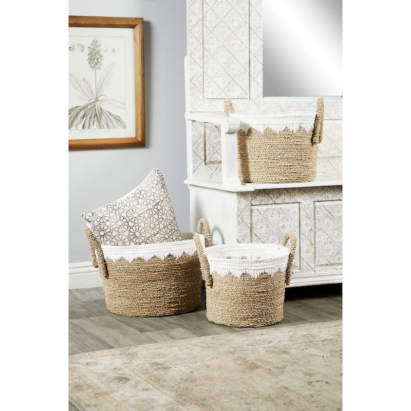 Brown Dried Plant Material Coastal Storage Basket (Set of 3) - S/3 17", 16", 14"W