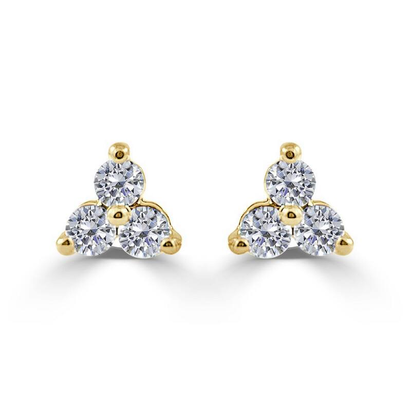 Joelle Collection Diamond 3-Stone Cluster Earrings 14K Yellow Gold 1 CT TDW