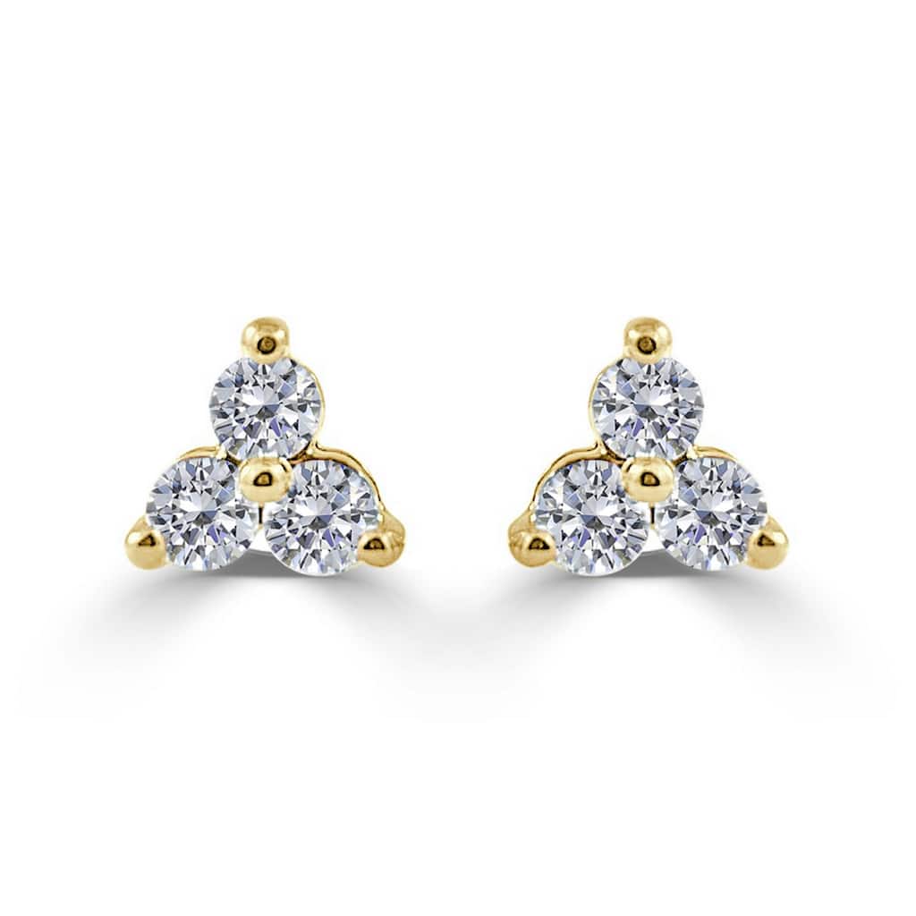 Joelle Collection Diamond 3-Stone Cluster Earrings 14K Yellow Gold 1 CT TDW