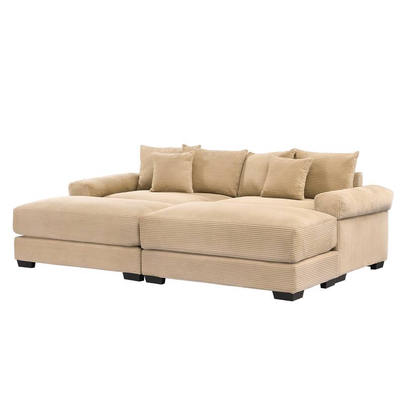 Sectional Couch with 2 Movable Ottomans, 92" Corduroy Couches for Living Room, Upholstered Sofa Couch with Deep Seat for Bedroom