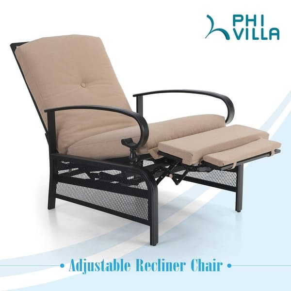 Phi Villa Outdoor Patio Metal Adjustable Relaxing Recliner Lounge Chair With Cushion N A On Sale Overstock 30355005