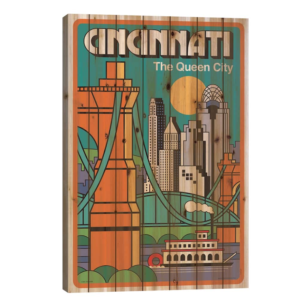 Cincinnati Travel Poster Print On Wood by Jim Zahniser - Multi-Color