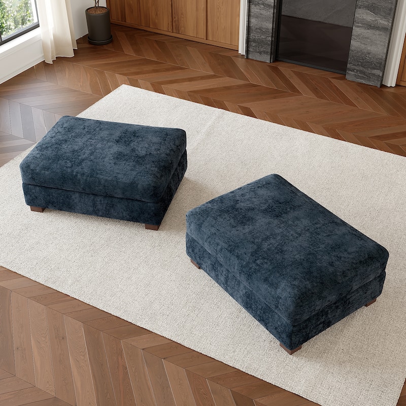 Oversized Chenille Modular Ottoman With Cushioned Top - Blue - Set of 2