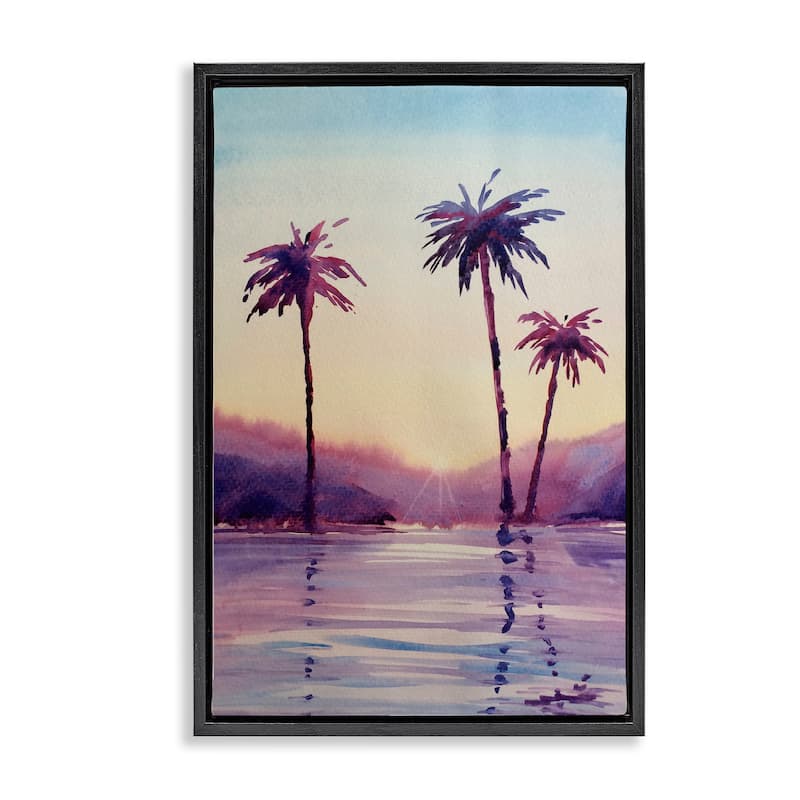 Stupell Purple Hued Palm Trees Framed Floater Canvas Wall Art Design By Stephanie Fielden - 17 x 25 - Black