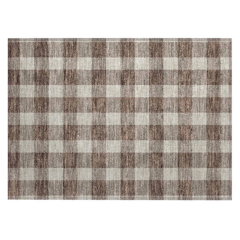 Machine Washable Indoor/ Outdoor Chantille Plaid Rug