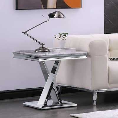 Modern End Table, 21.7 inch Living Room Side Table with Stainless Steel X-Base for Bedroom, Sofa Couch, Office