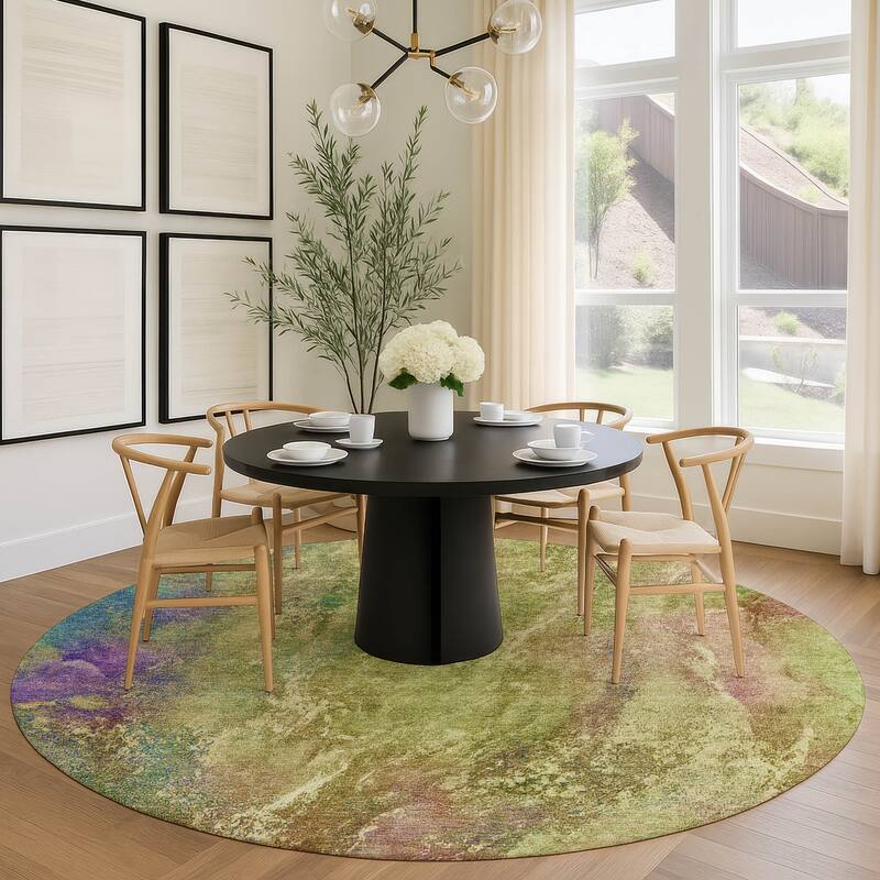 Machine Washable Indoor/ Outdoor Abstract Watercolor Chantille Rug