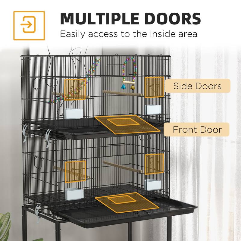 PawHut Double Stackable Bird Cage on Wheels w/ Stand for Canaries