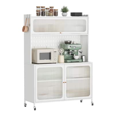 Kitchen Pantry Cabinet, Tall Storage Cabinet with Glass Doors & Adjustable Shelves, Cabinet Cupboard