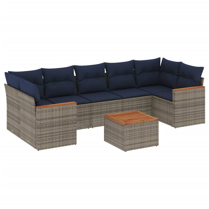 vidaXL Patio Sofa Set with Cushions Outdoor Furniture 8 Piece Poly Rattan - 24.4x 24.4x 27.2