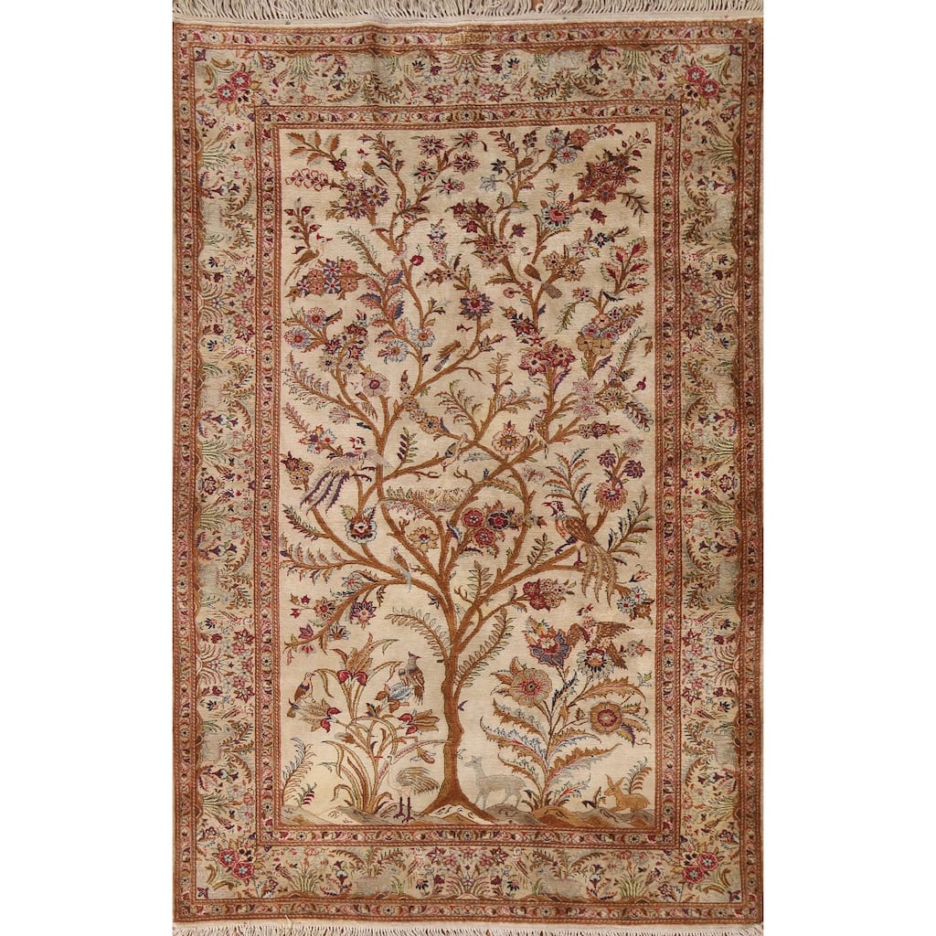Hand-knotted Kashan Persian Antique Area Rug Traditional Silk Carpet - 4'8"x 7'5"