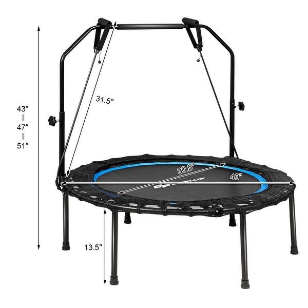 40" Foldable Fitness Rebounder with Resistance Bands Adjustable Home-Blue