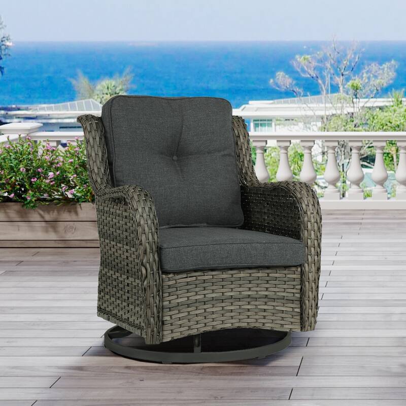 Outdoor Rattan Wicker Swivel Lounge Chair Cushioned Patio Rocker - Dark Grey