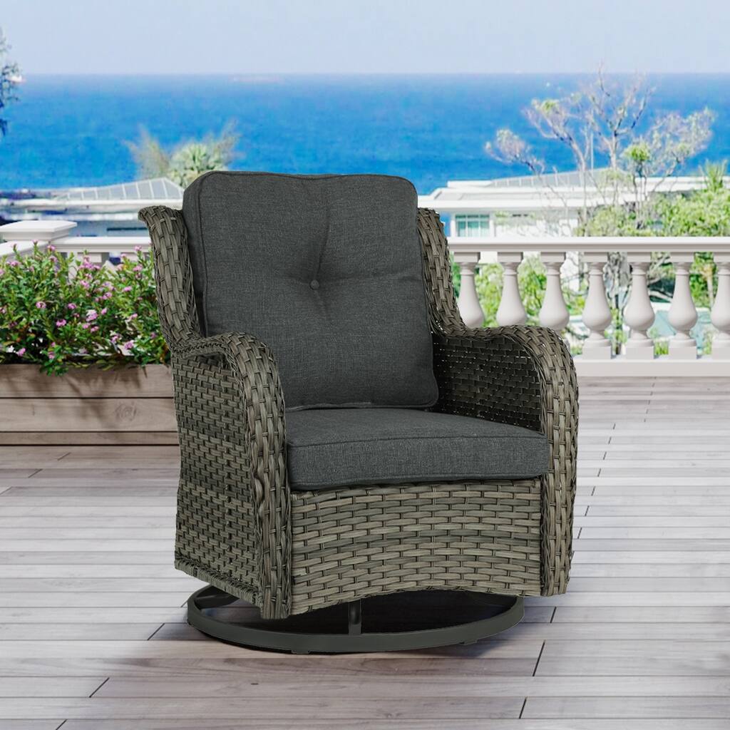 Outdoor Rattan Wicker Swivel Lounge Chair Cushioned Patio Rocker