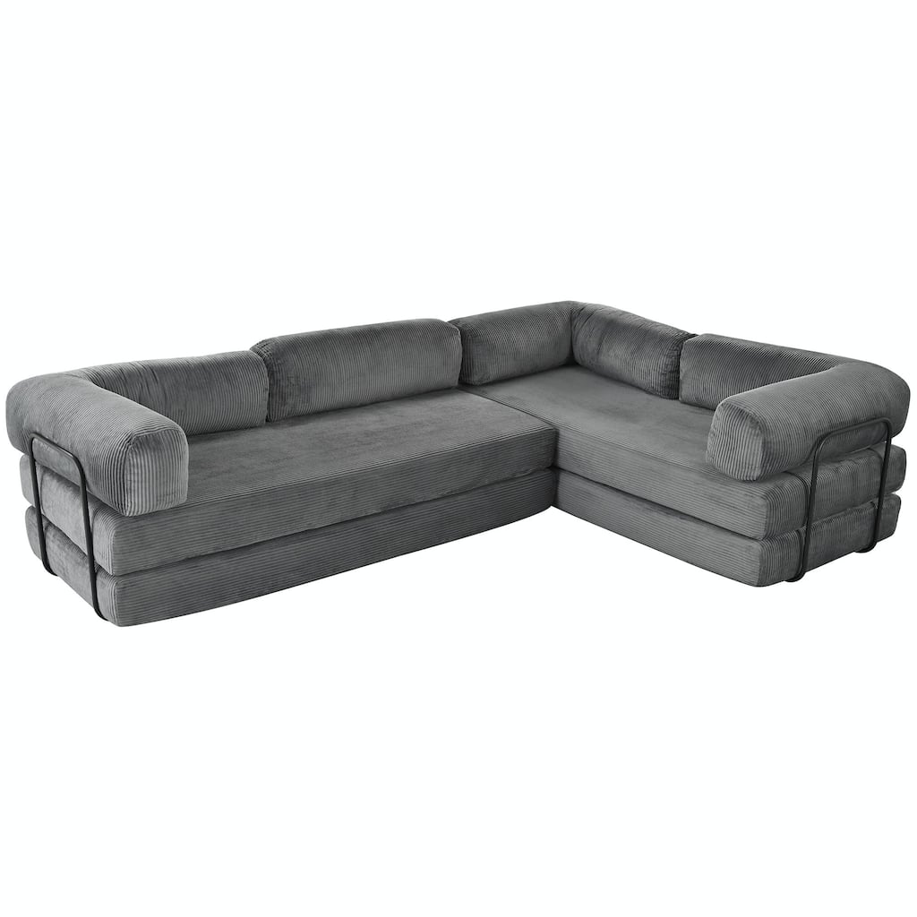 L-Shaped Modular Sofa Bed in Cozy Corduroy Fabric