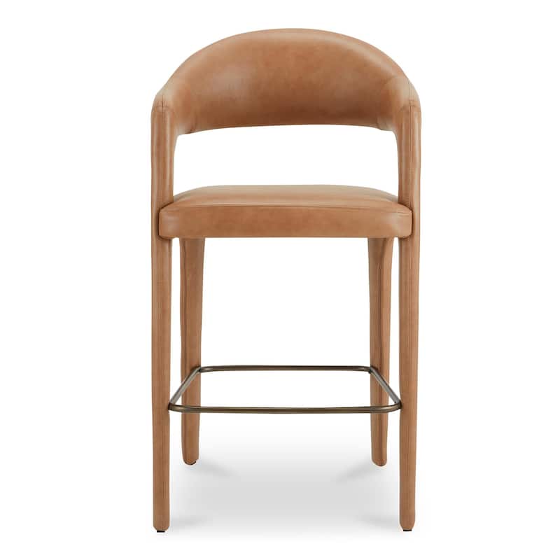 NADAAL STUDIOS Bryn, Bar Stool With Open Barrel Back - 23.6"W x23.3"D x42.9"H - Brown Leather