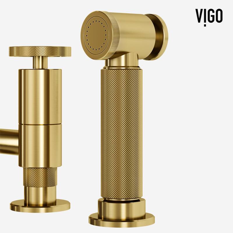 VIGO Cass 12" H 2-Handle Widespread Bridge Pull-Out Sprayer Kitchen Faucet