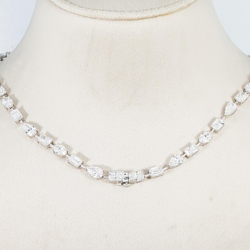 House Of Leon 14K White Gold Multi Cut Diamond Satellite Necklace 37.58ct