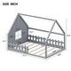 preview thumbnail 31 of 31, Full Size House Bed with Window and Fence Design, Solid Wood Floor Montessori Bed with LED Light and Roof Frame
