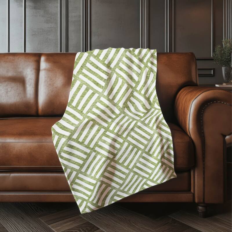 Premium Machine Washable Contemporary Geo Sherpa Throw Blanket - Olive - 4'2" x 5'10"