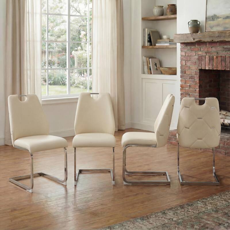 Dining Chair Side Chair Off White Leisure Chair Reception Chair Set of 4 Leather Upholstered Chair with Metal Legs