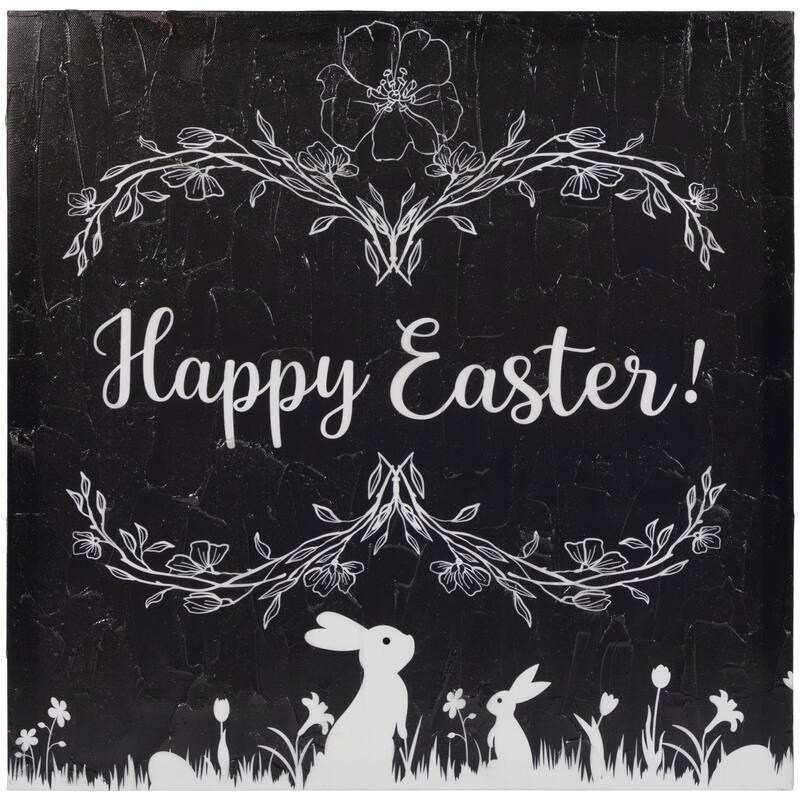 Black and White Happy Easter Bunnies Canvas Wall Art, 17.75" x 17.75"
