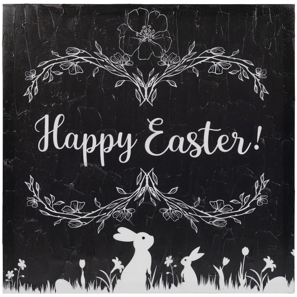 Black and White Happy Easter Bunnies Canvas Wall Art 17.75" x 17.75"