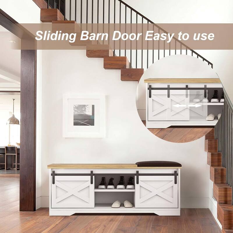 47" Farmhouse Entryway Shoe Bench with Thickened Cushion