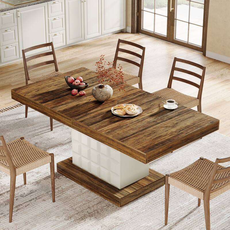 63'' Wood Rectangular Kitchen Dining Table with Pedestal for 4-6