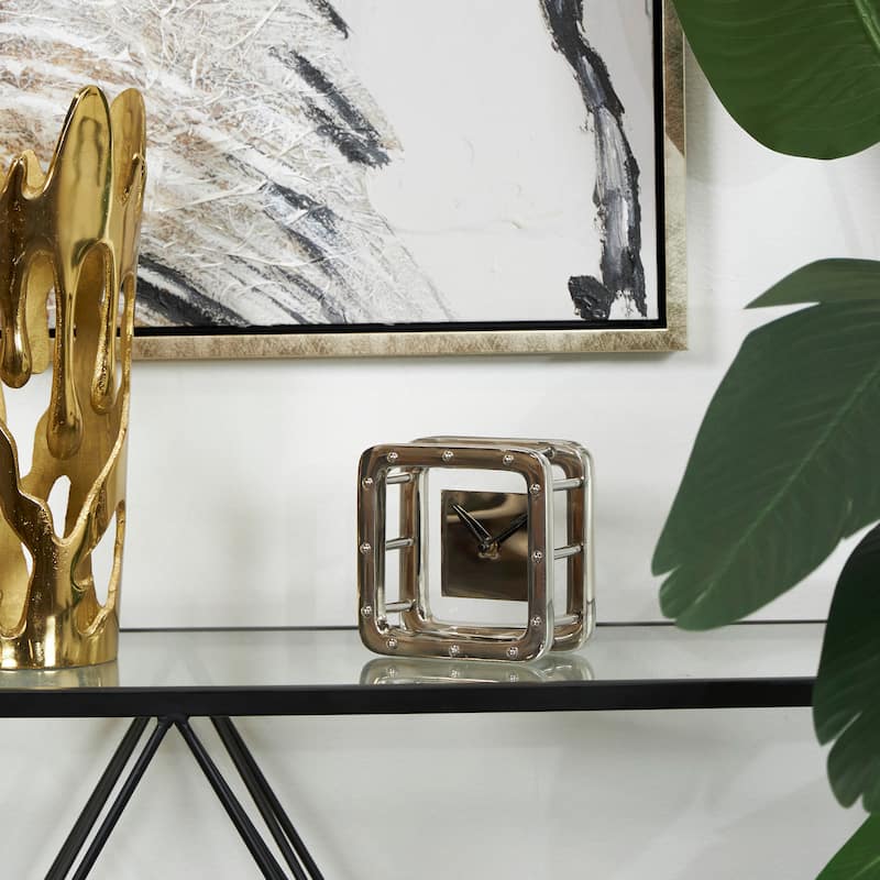 Silver Aluminum Dimensional Open Frame Geometric Clock - Silver - 6"W, 6"H
