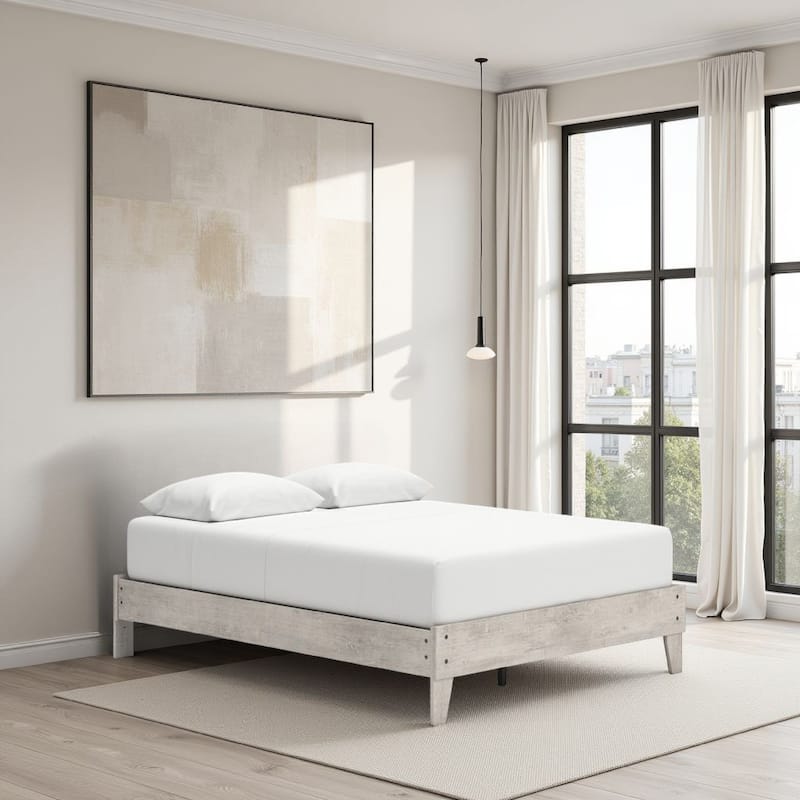 Shawn Queen Size Minimalist Platform Bed, Light Gray Wood, Low Profile