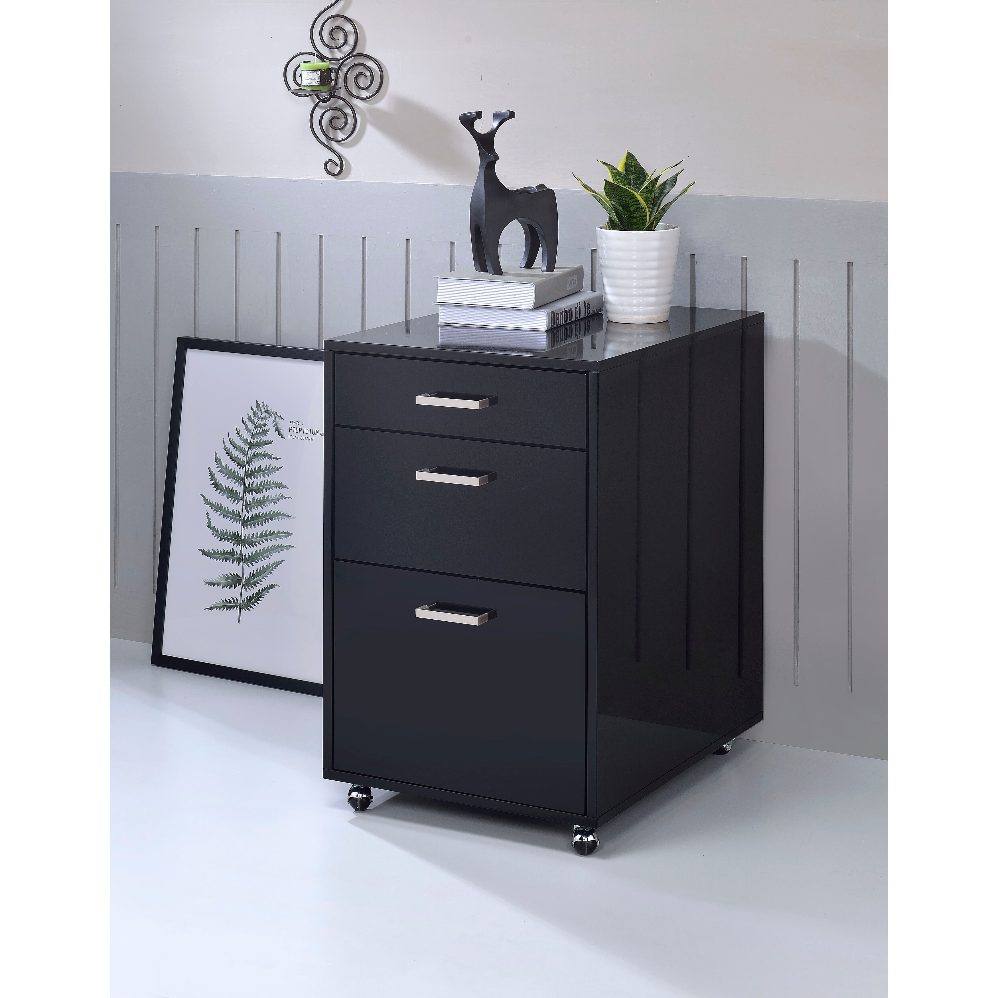 Black wood file top cabinet