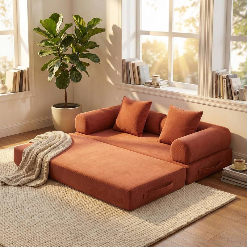 Homylin Convertible Foldable Sofa Bed with Metal Frame, Corduroy 2-Seat