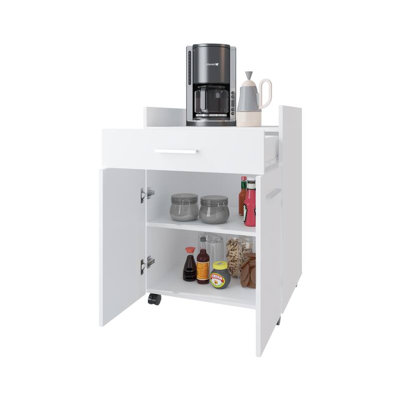 FM FURNITURE Burnside Kitchen Cart with 2 Doors and 1 Drawer, White