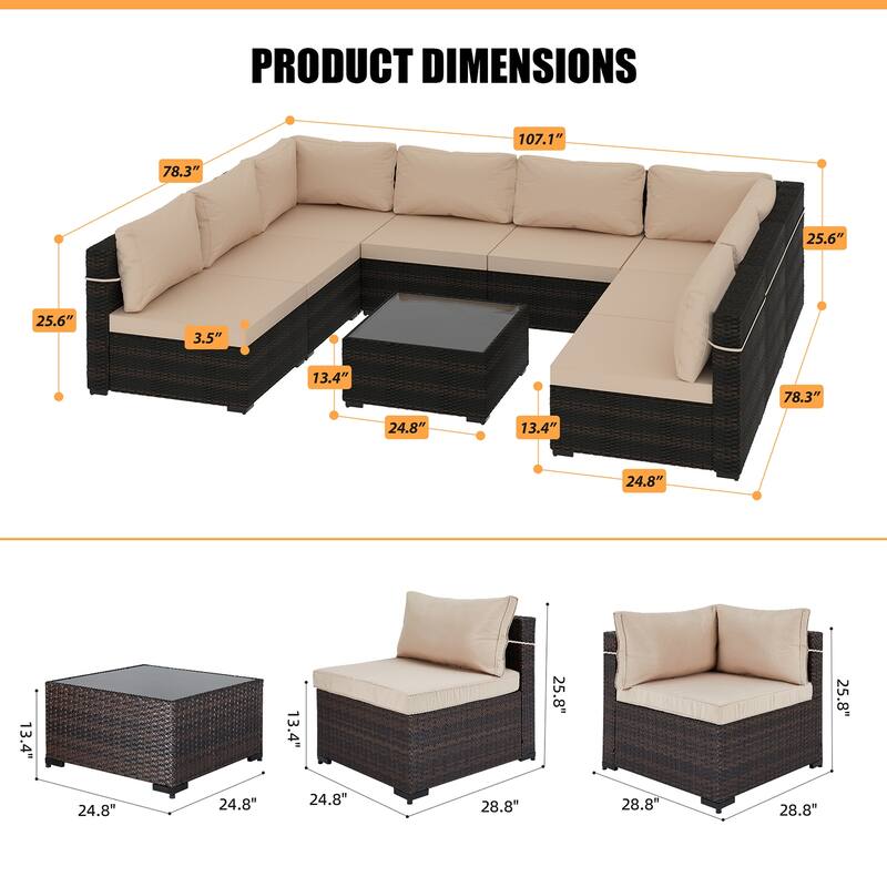 Patio Watcher 9-Piece Wicker Patio Conversation Set with Cushions