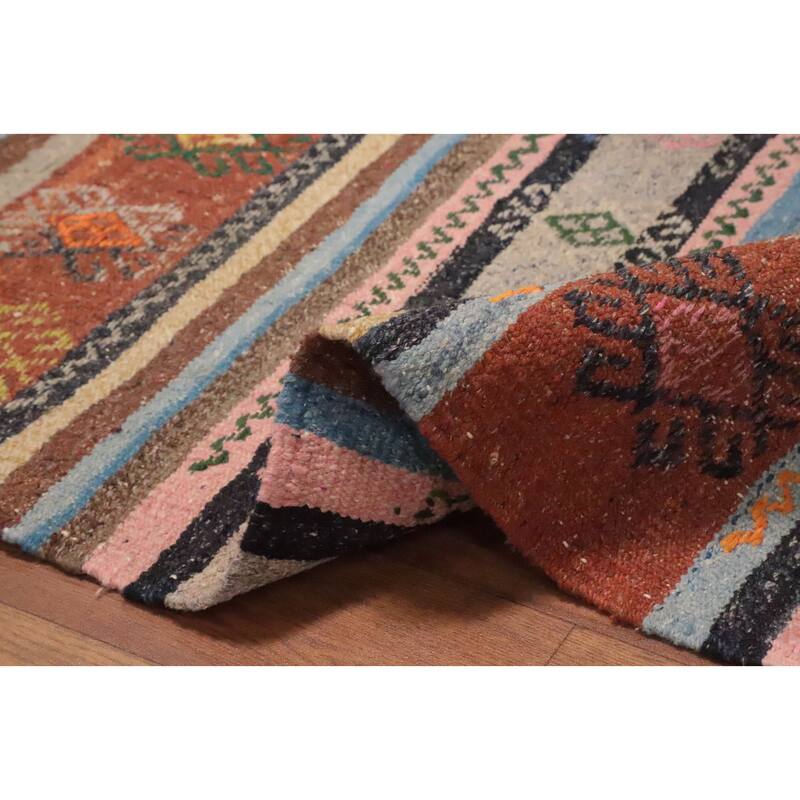 Hand Woven Oriental 100% Wool Carpet Southwestern Tribal Multi-Colored Kilim Area Rug - 9' 3'' X 5' 4''