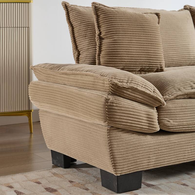 Corduroy Loveseat Couch with 2 Pillows, High-Density Foam Deep Seat Sofa, Upholstered Sofa with Double Layer Cushion