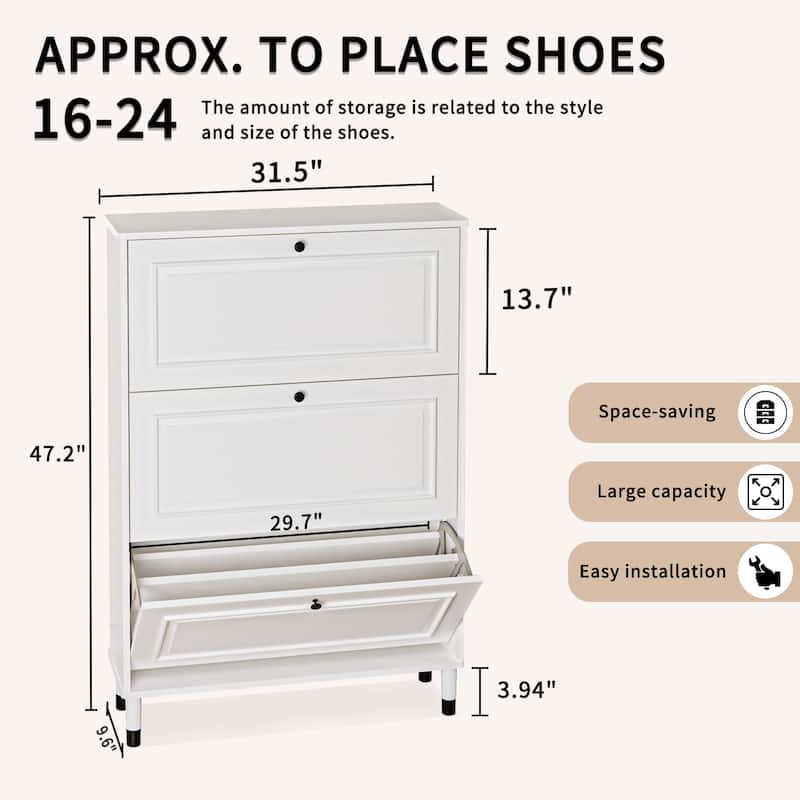 Shoes Storage Cabinet for Entryway,Narrow Shoe Rack Cabinet with 3 Flip Drawers, Freestanding Shoe Organizer with Legs