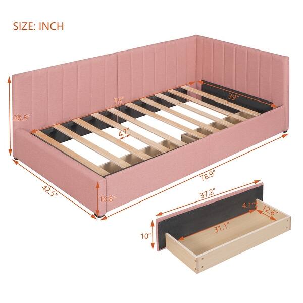 Upholstered Daybed Twin Size Sofa Bed Frame 2 Storage Drawers, Grey