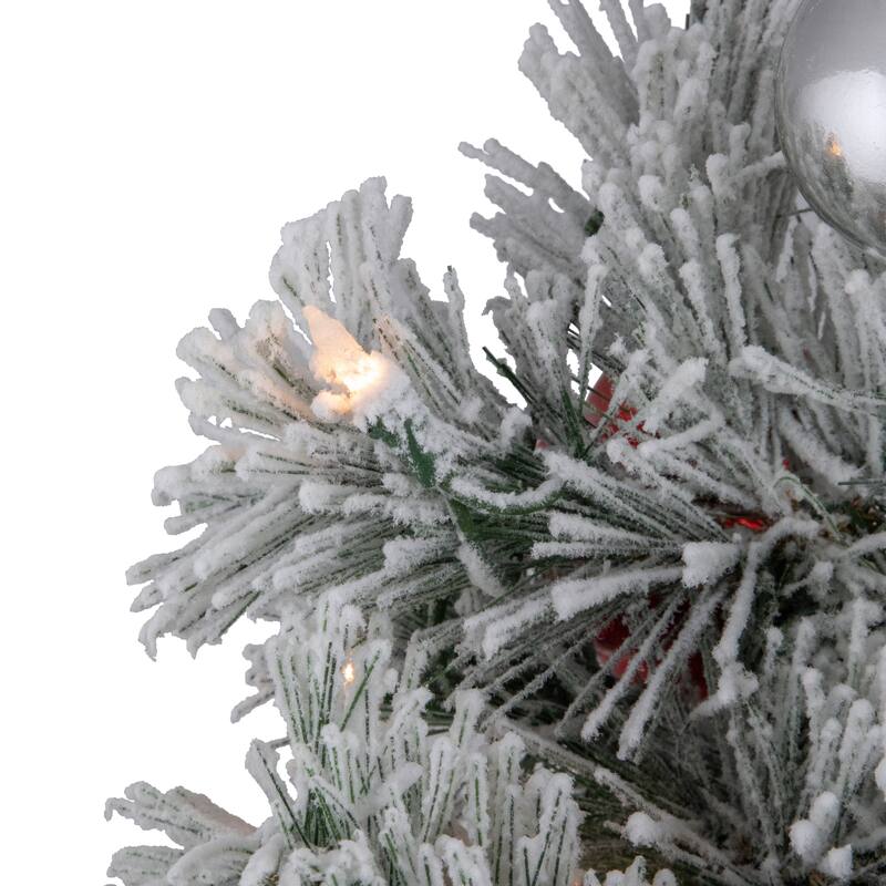 4' Potted Snowy Bristle Pine Flocked Artificial Christmas Tree Clear Lights - 4 Foot