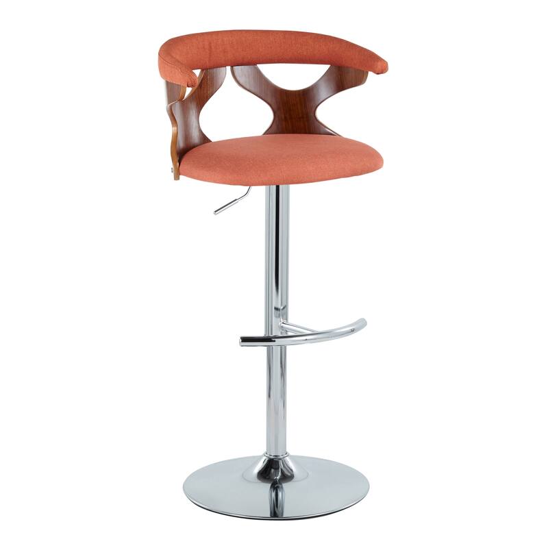 Carson Carrington Viby Adjustable Bar Stool with Rounded T Footrest (Set of 3) - Orange Fabric/Walnut/Chrome