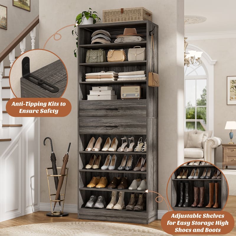 9-Tier Shoe Cabinet with 2 Drawers, Freestanding Closet Organizer with Adjustable Storage Shelves