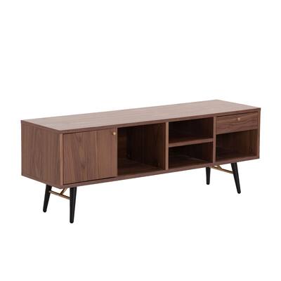 54" Mid-Century TV Stand with Shelves, Drawer & Cabinet for TVs Up to 78"
