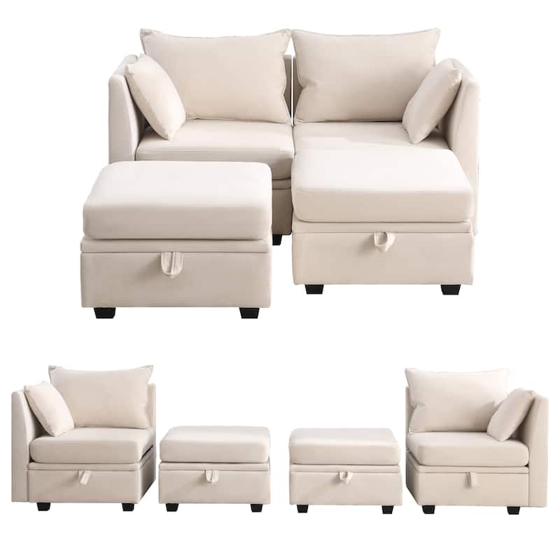 Modern Double Seating Sectional Sofa With Ottoman and Storage Space