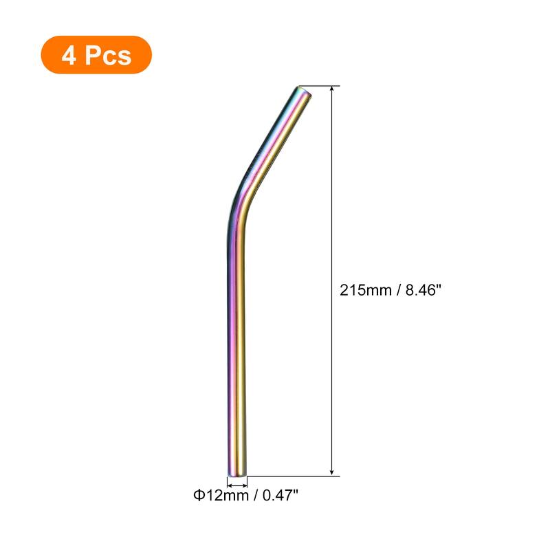 4Pcs 8.46" Long Stainless Steel Straws-Bent for Travel Mugs - Rainbow