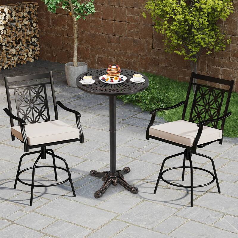 Costway 24” Patio Round Bar Table with Carved Texture for Garden - Bronze - See Details