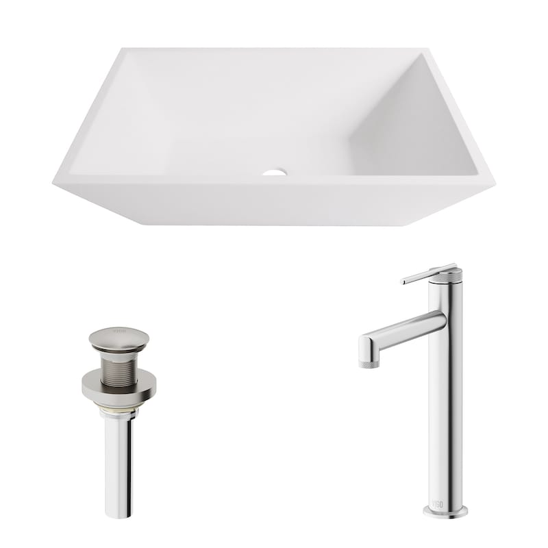 VIGO Vinca 18"L x 14"W MatteStone Vessel Sink and Sterling 11"H Faucet Set