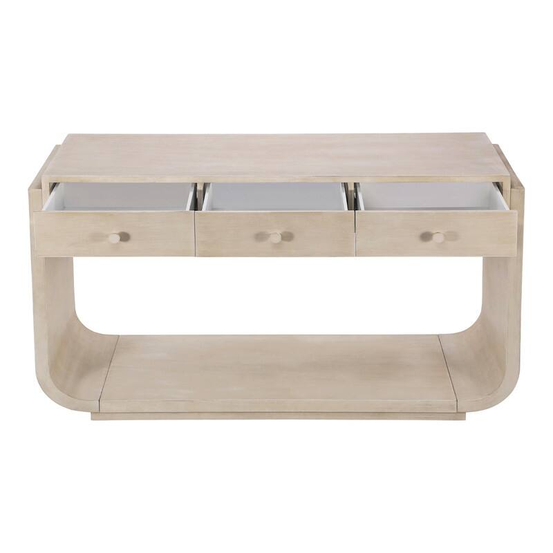 Mid-Century Modern Console Table with 3 Storage Drawers and Display Shelf for Entryway or Living Room Use