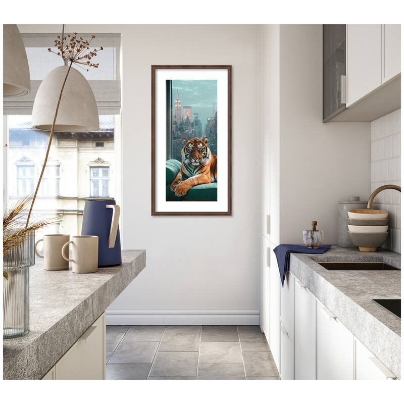 Kate and Laurel Framed Art Graceful Tiger in New York Panel by Michael Schauer